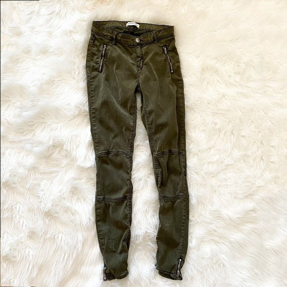 Zara  woman lyocel blend army green skinny pants - Picture 8 of 10